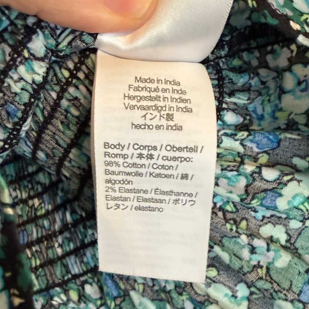 J. Crew Factory Floral Smocked Bodice Poplin Top Black Heritage Green Small - Picture 8 of 9